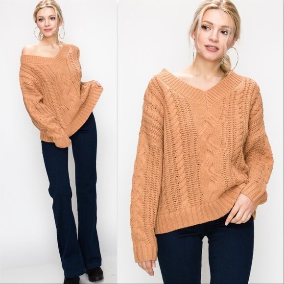 3 COLORS OPTIONS CABLE KNIT SWEATER - Picture 1 of 9